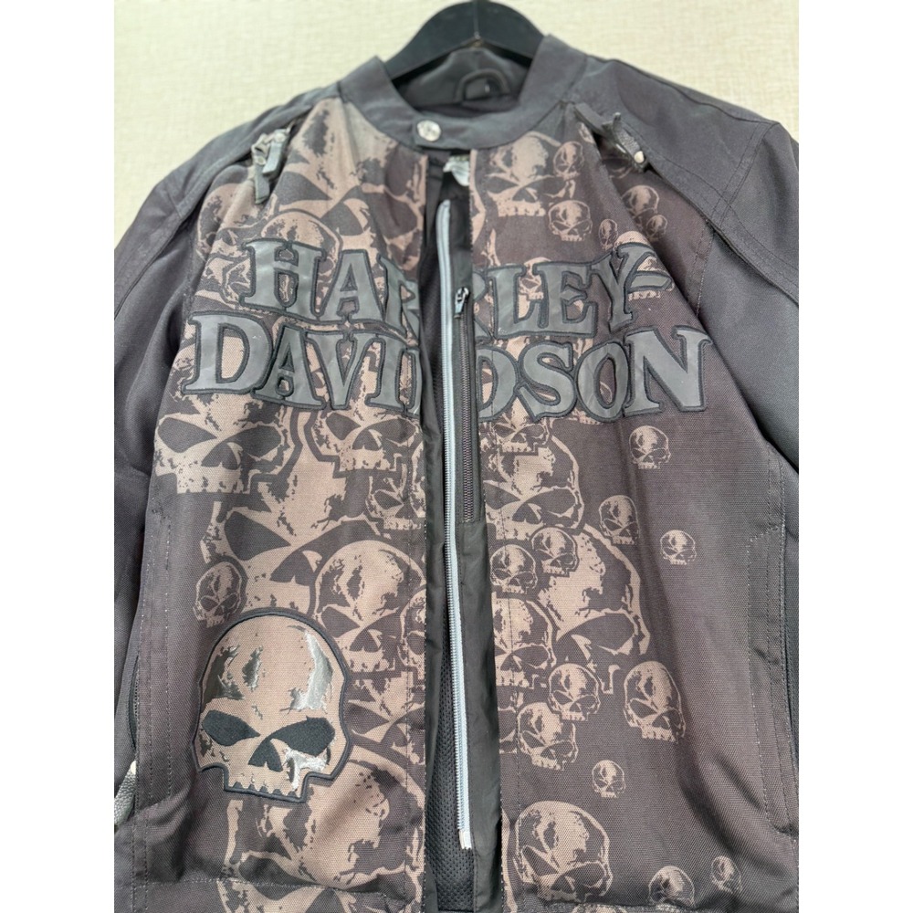 Harley-Davidson Willie G Skull Riding Jacket Mens Black Textile Biker Coat Large - Picture 2 of 10